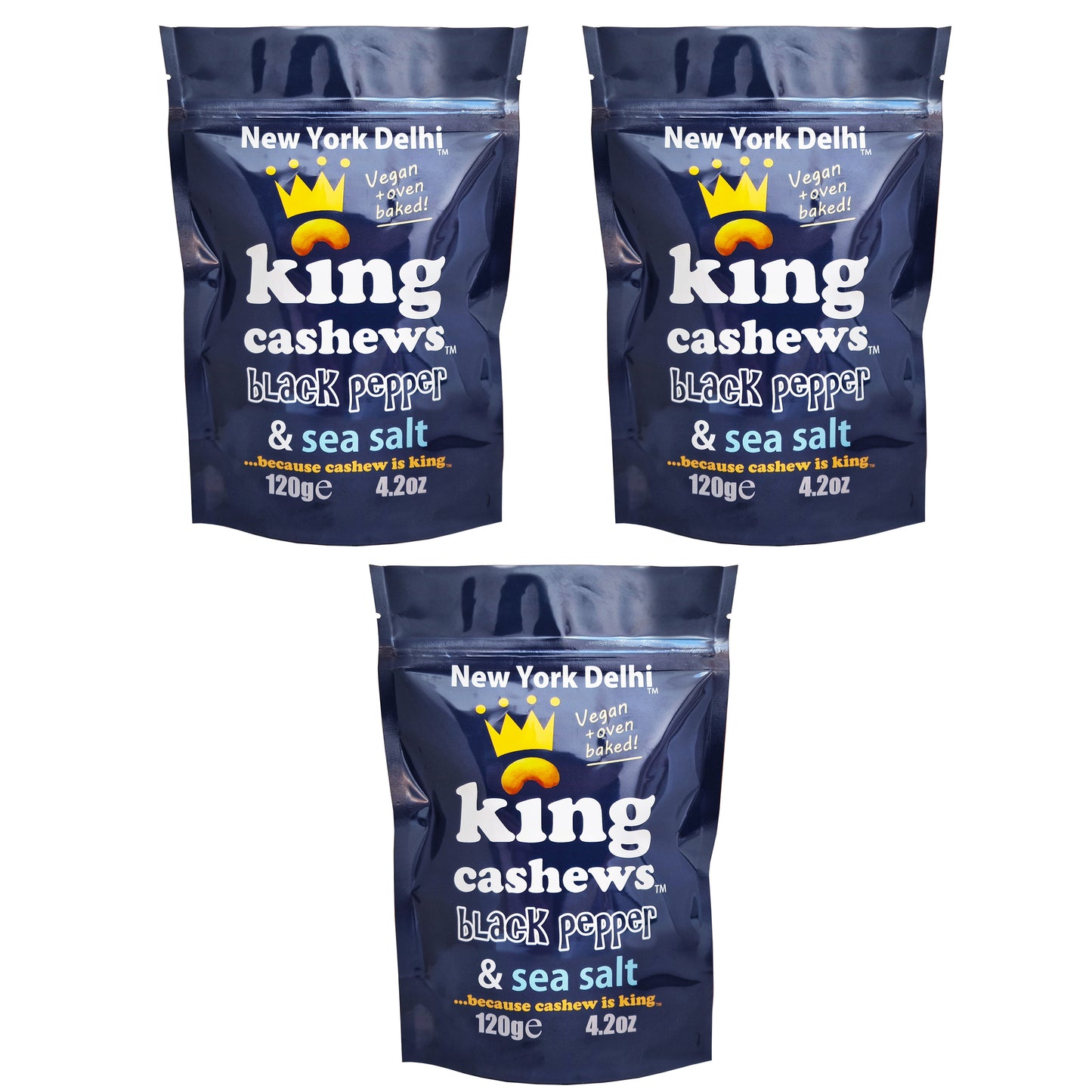 King Cashews cracked black pepper & sea salt 3 x 120g packs