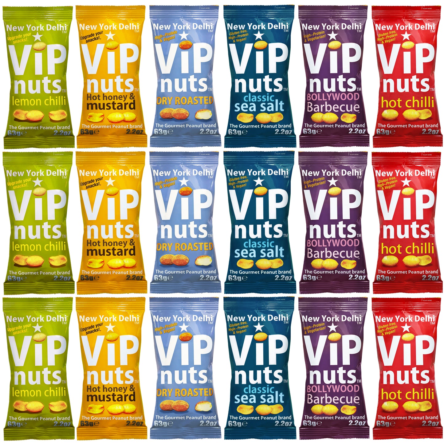 ViPnuts Selection Box peanuts 18 packs, 6 Flavours, 3 of each case