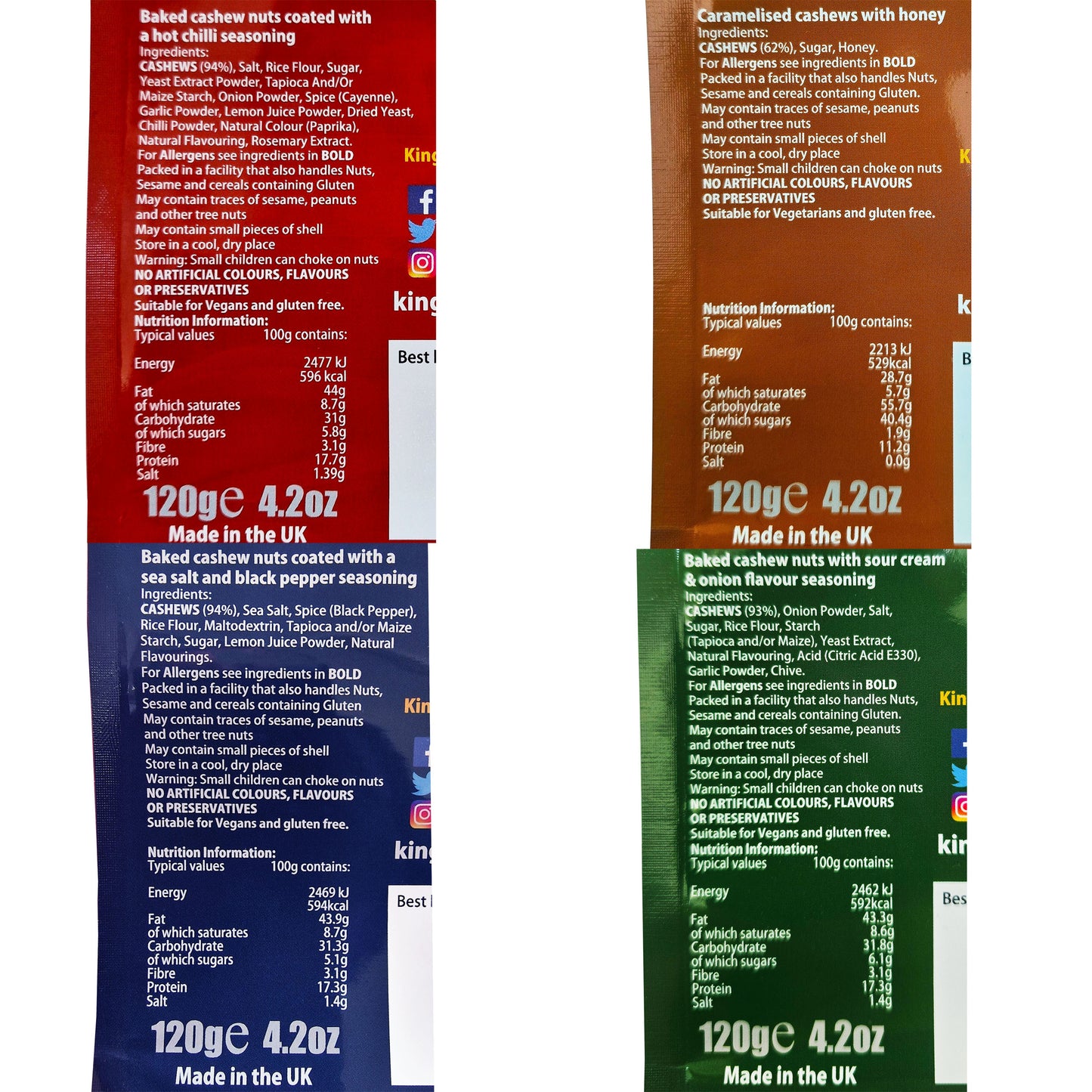 Cashews Selection 4 flavours - 1 bags of each - 4 packs