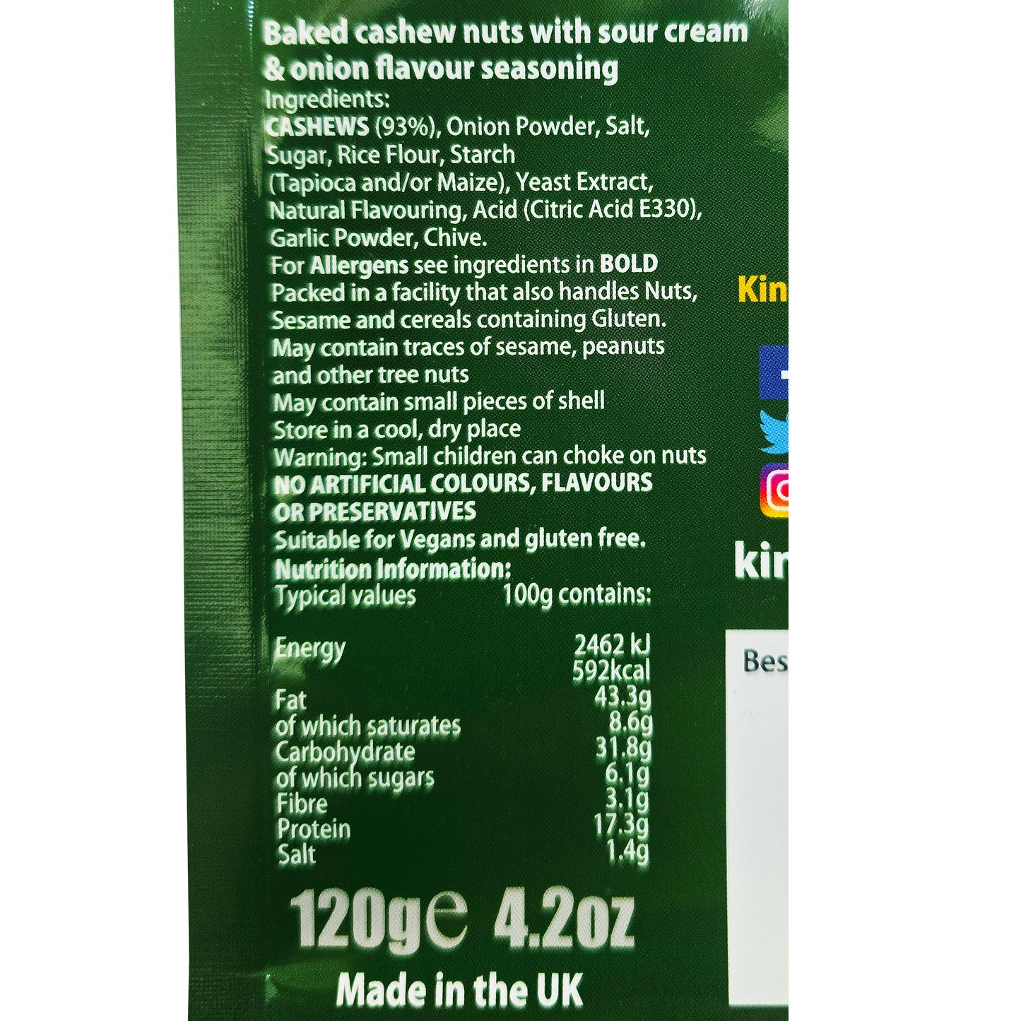 Cashews sour cream & onion 120g pack