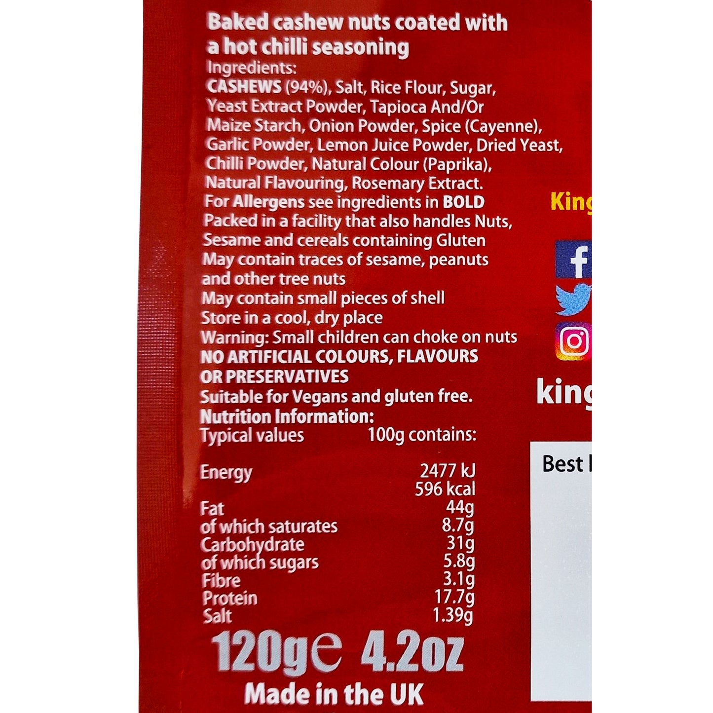 King Cashews Hot Chilli 120g pack