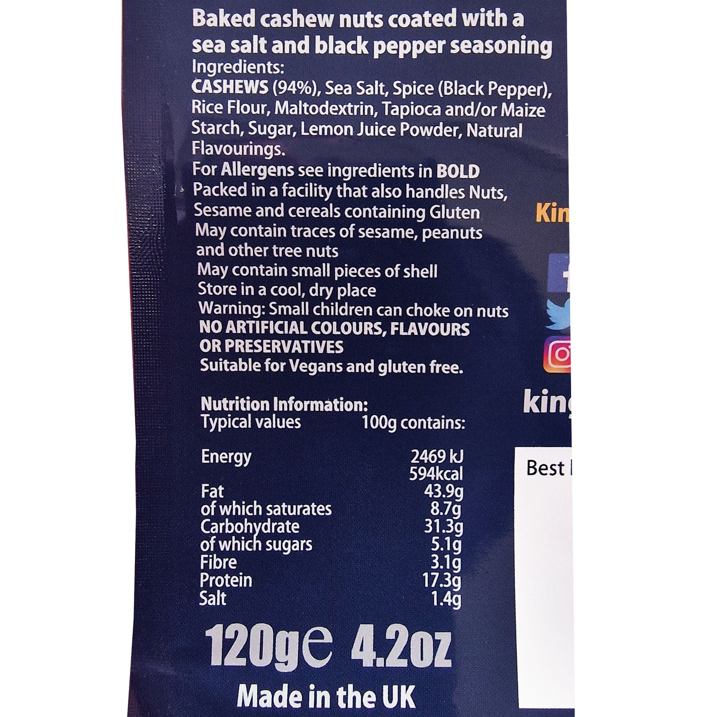 Cashews cracked black pepper & sea salt 120g pack