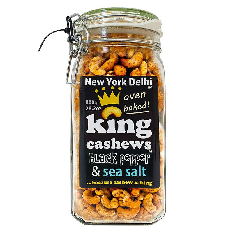 King Cashews cracked black pepper & sea salt Glass Bar Jar 800g