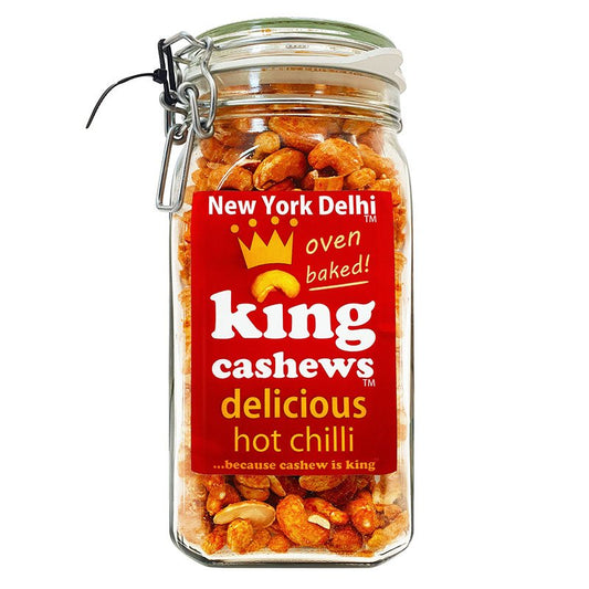 King Cashews Hot Chilli in Glass Bar Jar 800g