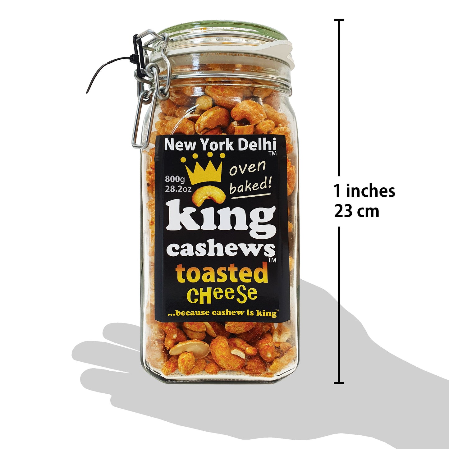 King Cashews Toasted Cheese in Glass Bar Jar 800g