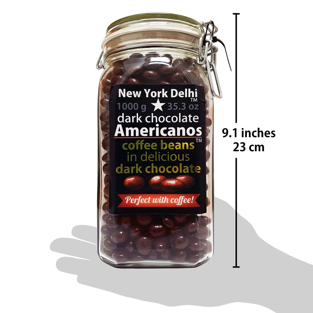 DC Americanos coffee beans in dark chocolate in glass Bar Jar 1000g